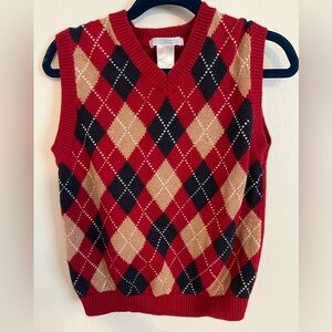 Janie and Jack Red and Tan Argyle V-Neck Sweater Vest
